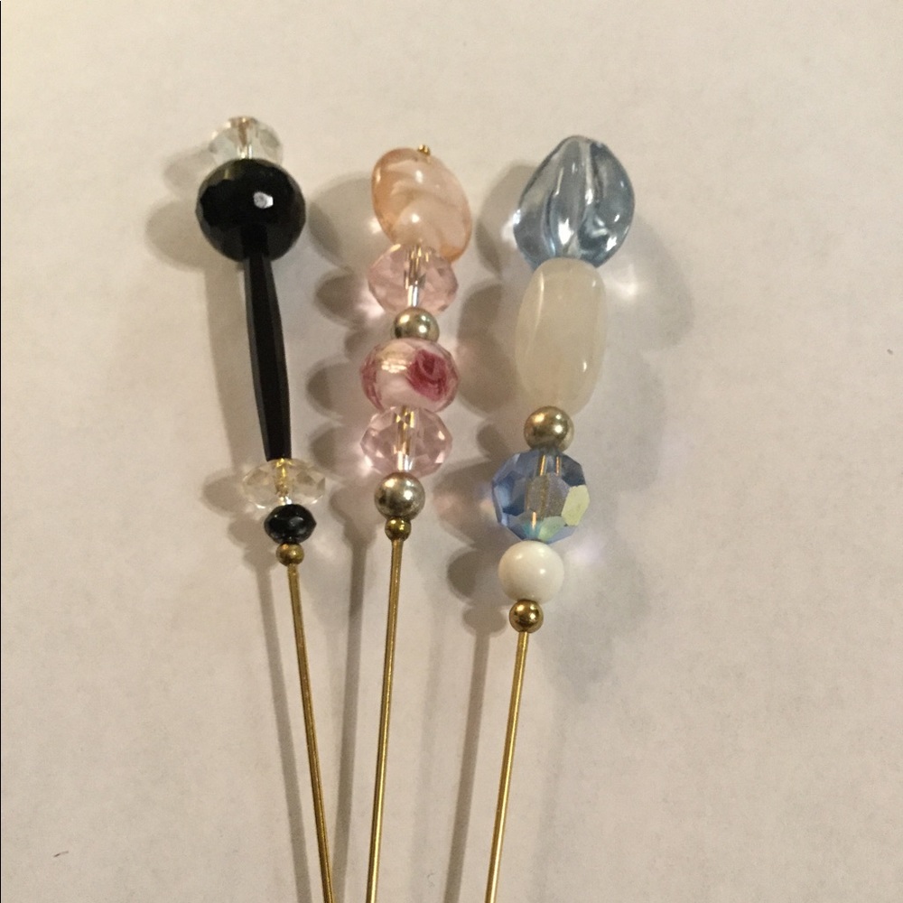 Victorian Style Vintage Bead Hat pins. Set of 3